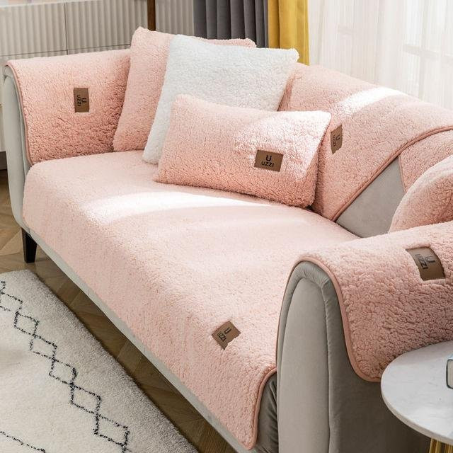 Yiran Furniture Kissenbezug aus Winterwolle und Samt in Rosa - Bild 1