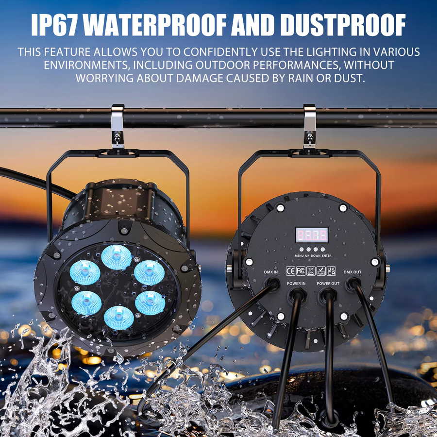 Yiflamefly 4er-Set IP67 Wasserdichte RGBW LED Par-Scheinwerfer mit DMX-Steuerung und Stroboskop-Effekt für Außenbeleuchtung und DJ-Einsätze in Schwarz - Bild 5