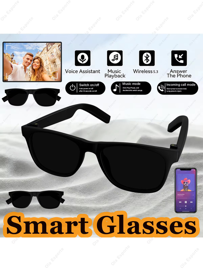 Ola Esporte Smarte Sonnenbrille für Damen und Herren mit Bluetooth, Musikplayer, Sprachassistent und wasserfester Funktion, Farbe: Schwarz - Bild 5