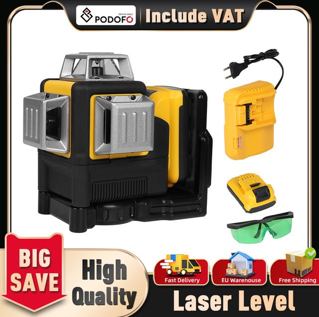 Podofo Grünes Laser-Nivelliergerät für Dewalt mit 12 Linien, 360 Grad vertikal und horizontal, selbstnivellierend, IP65 staubdicht und wasserdicht - Bild 1