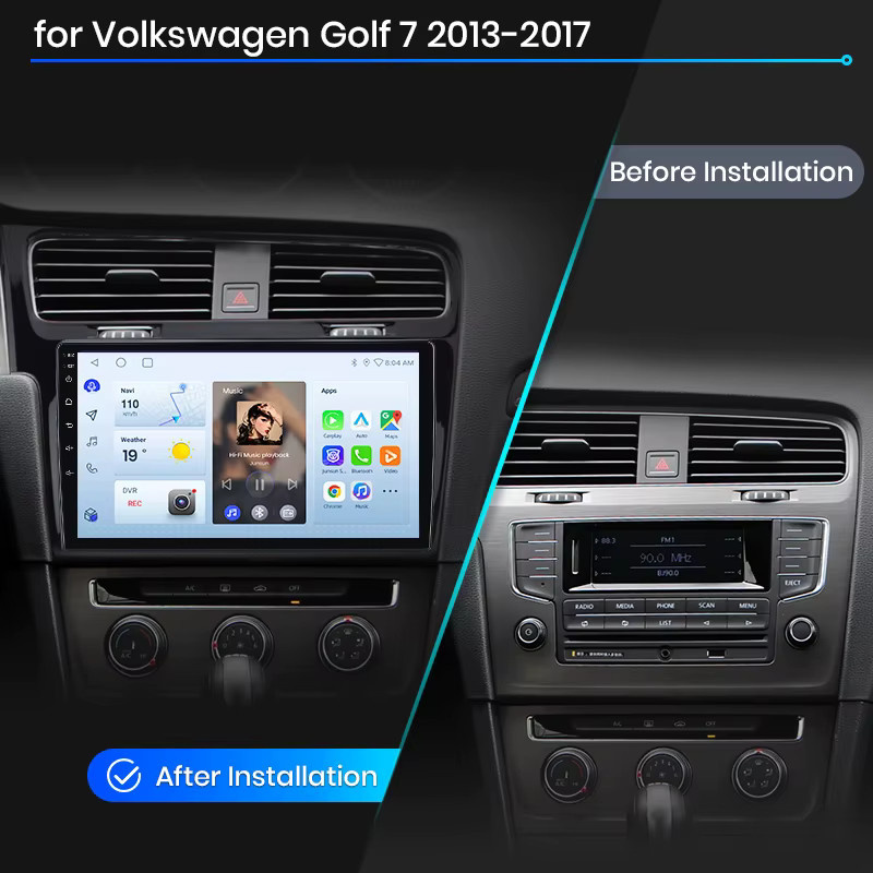 Junsun Wireless CarPlay Android Auto Autoradio für Volkswagen Golf Mk7 Typ 5G 2012-2017 mit GPS Navigation, WiFi, Bluetooth, DSP und IPS Display in Schwarz - Bild 2