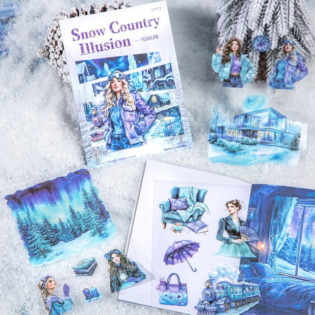 Snowland Dreamscape Series Winter-Themen-Stickerbuch mit 20 mattierten Collagen-Stickern in verschiedenen Farben - Bild 1