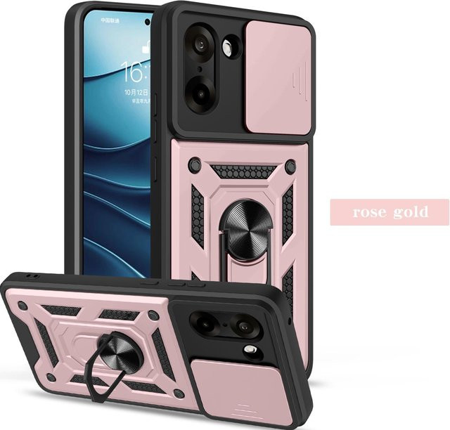 Schutzhülle für OnePlus Nord 5 CE 5G mit Linsenschutz, magnetischem Ringhalter und Rüstungs-Design in Weiß - Bild 1