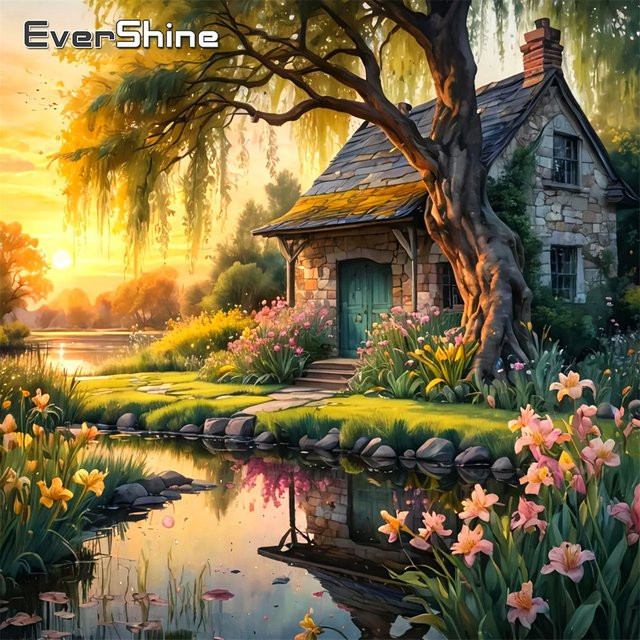 EverShine 5D-DIY Diamant-Stickerei Gartenlandschaft mit Lilien als quadratisches Mosaik-Strass-Gemälde in Mehrfarbig - Bild 1