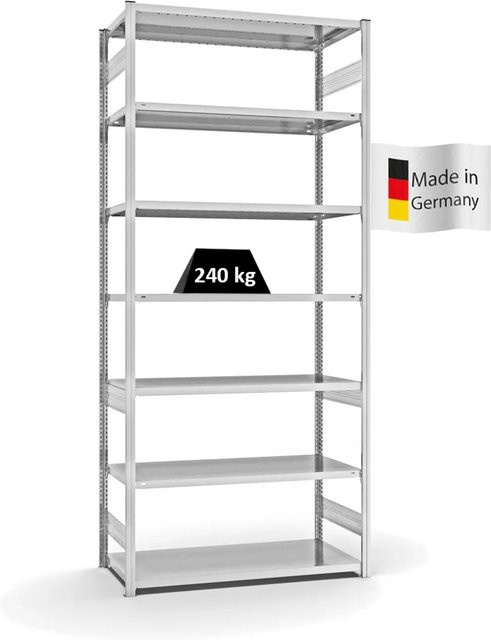 PROREGAL Fachbodenregal Stecksystem T-Profil Medium-Duty Grundregal, 7 Ebenen, Lichtgrau, H x B x T: 300 x 130 x 60 cm - Bild 1
