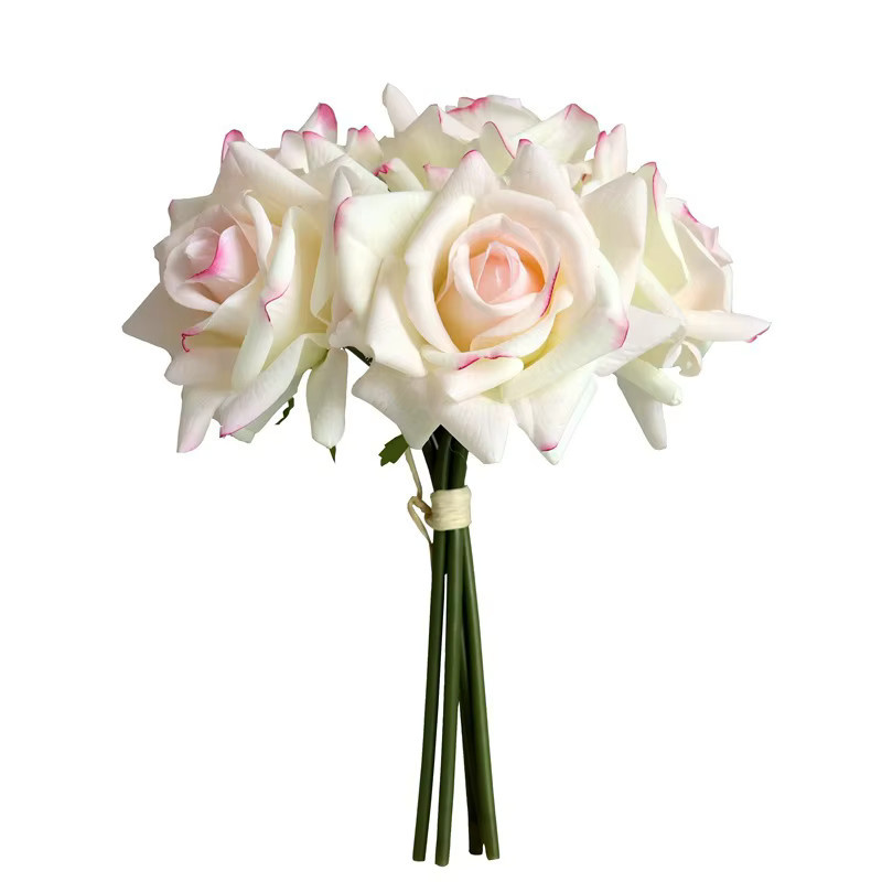 LINANUO Real Touch Rosen Bouquet Künstliche Blumen in Pink und Weiß für Hochzeit und Dekoration - Bild 2