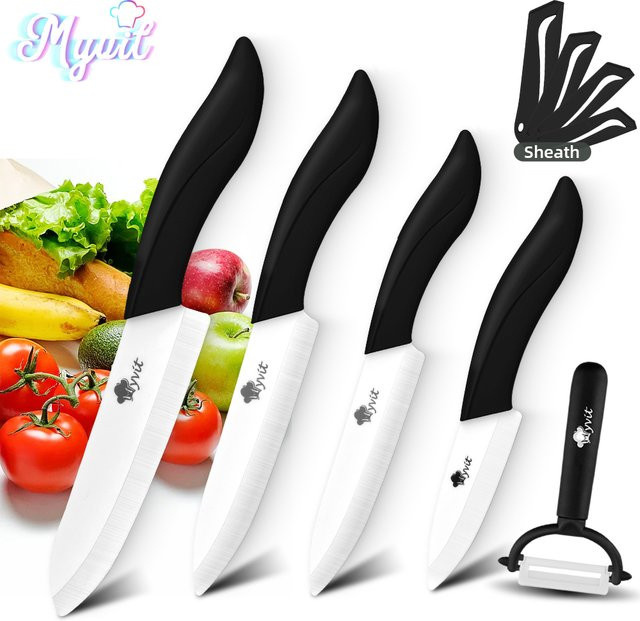 MYVIT Keramikmesser-Set mit weißen Zirkonia-Klingen inklusive Schäler für die Küche - Bild 1