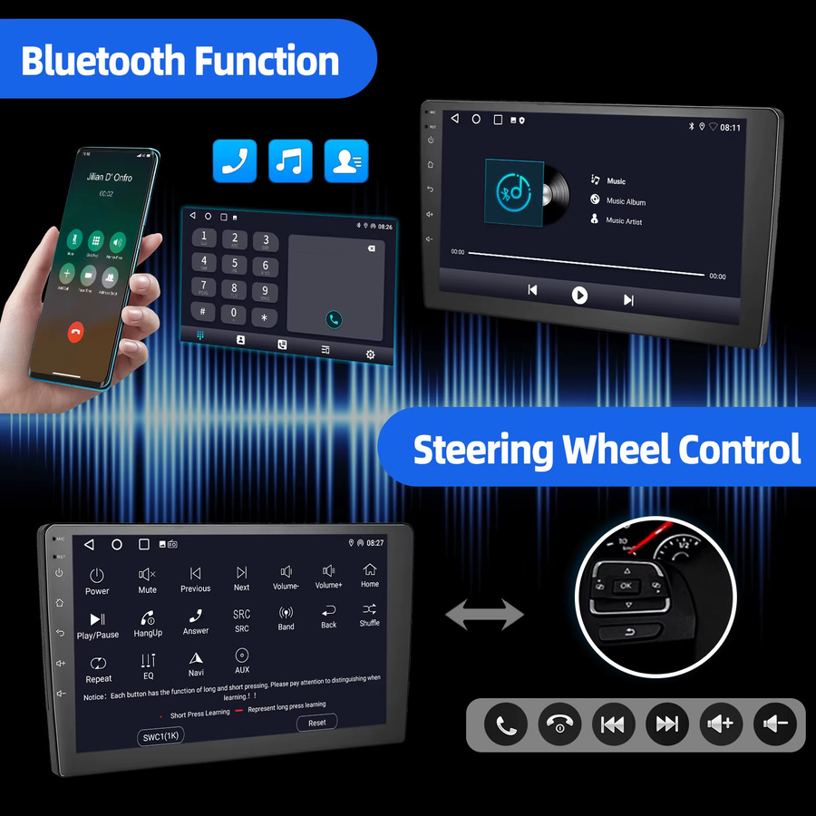 ESSGOO Android 14 Autoradio mit 9 Zoll IPS Touchscreen, Carplay, Android Auto, GPS, Bluetooth, WiFi und USB in Schwarz - Bild 5