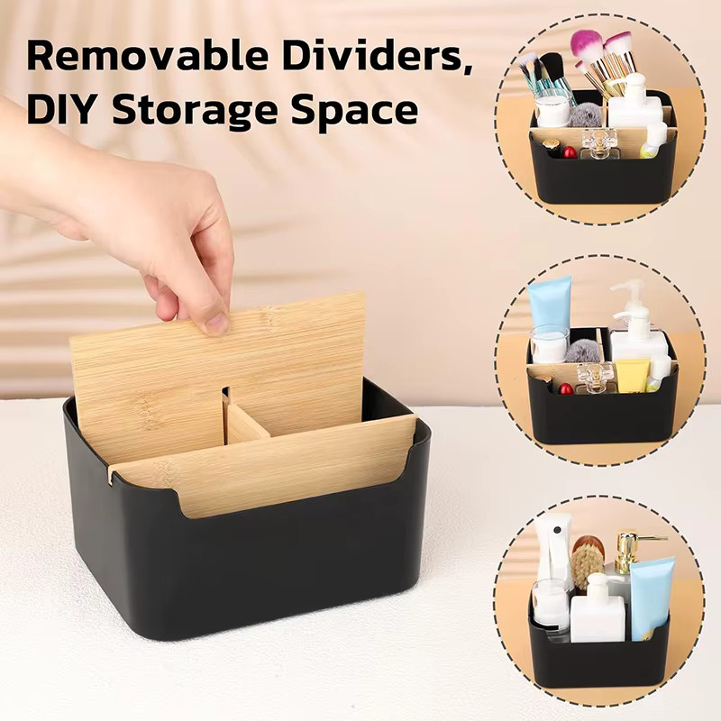Abnehmbarer Bambus Zahnbürstenhalter und Desktop-Organizer mit 5 Fächern für Kosmetik und Fernbedienungen - Bild 2