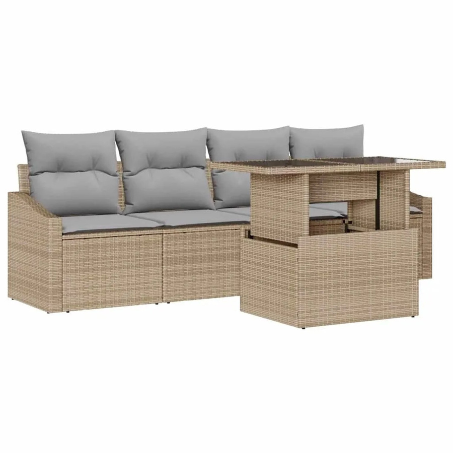 vidaXL Garten-Sofa-Set aus Poly-Rattan in Beige und Grau mit 5 Teilen, inklusive Kissen und Couchtisch - Bild 2