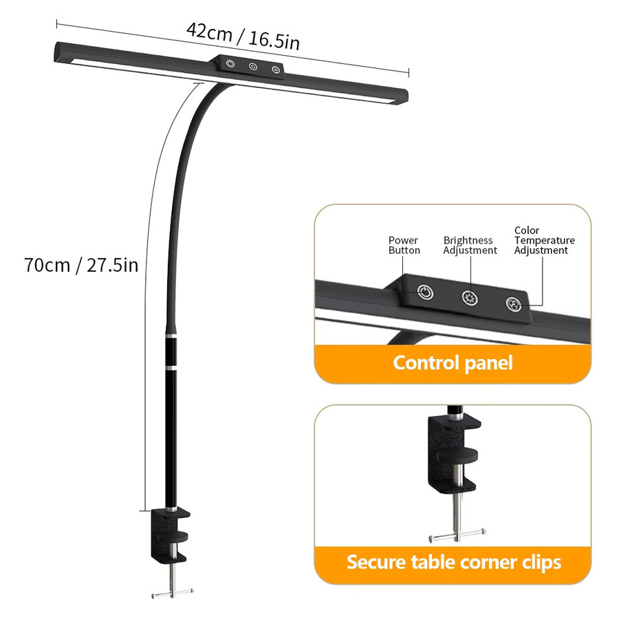LED Schreibtischlampe in Schwarz mit stufenloser Dimmung, 5 Farbtemperaturen und flexiblem Schwanenhals für Home Office und zum Lesen - Bild 5