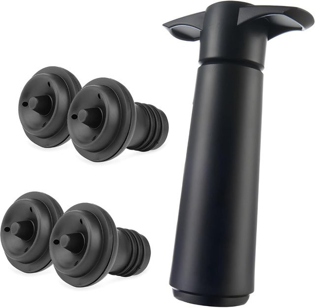 4er Set Vakuumstopper für die Weinkonservierung mit manueller Entgasungspumpe in Schwarz - Bild 1