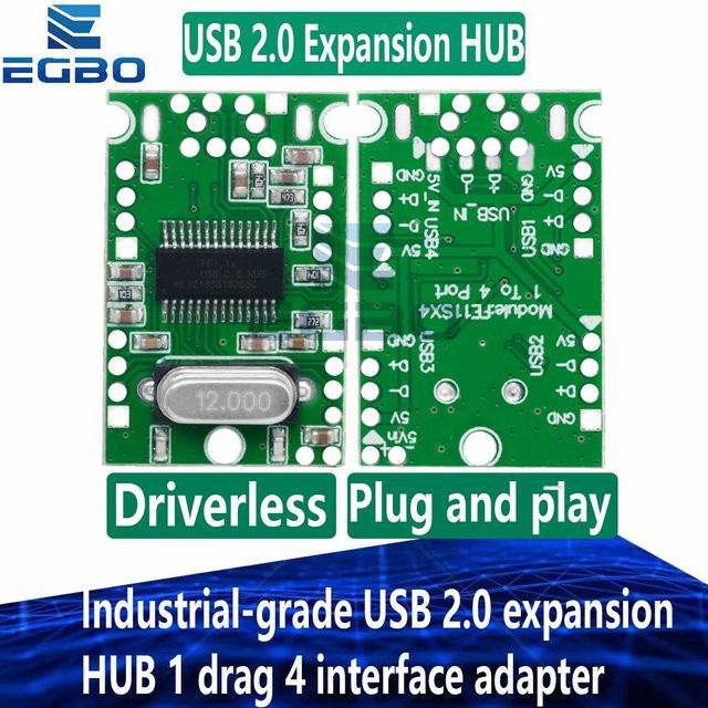 EGBO USB 2.0 Erweiterungsmodul HUB 1 auf 4 Schnittstellenadapter Entwicklungsboard in Grün - Bild 1