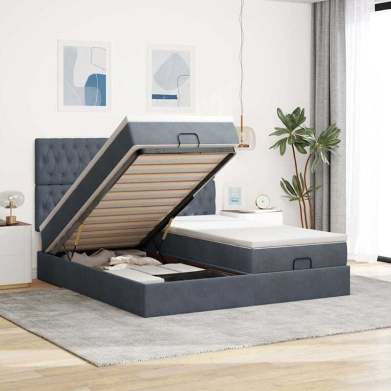 vidaxl Ottoman Polsterbett mit Matratzen und LED in Dunkelgrau, B/T: 160 x 200 cm - Bild 1