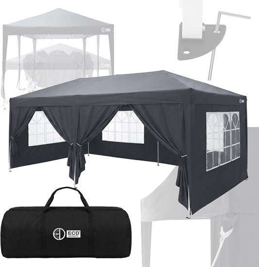 ECD Germany Pop Up Pavillon mit 6 Seitenwänden und Fenstern aus Polyester Oxford-Gewebe, Anthrazit, B: 600 cm, T: 300 cm, H: 260 cm - Bild 1