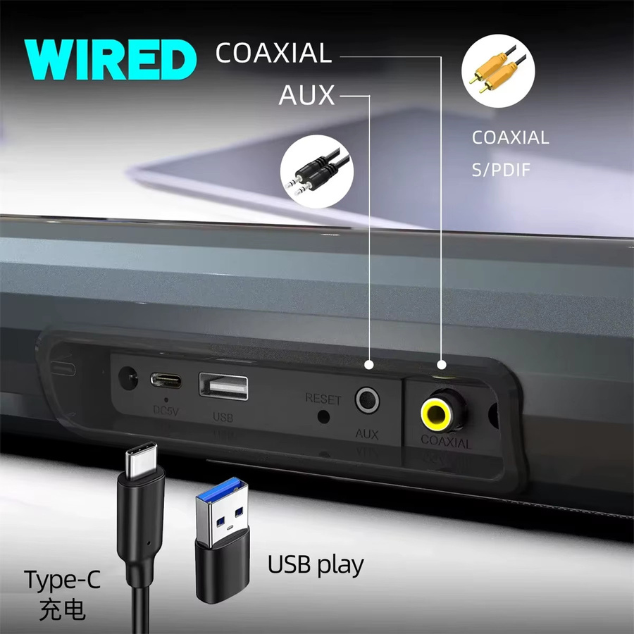 BlitzMax BS-55 Soundbar mit 100 W Bluetooth 5.3, Drahtlose Computerlautsprecher mit RGB-Licht und Shocking Bass Surround Sound in Schwarz - Bild 4