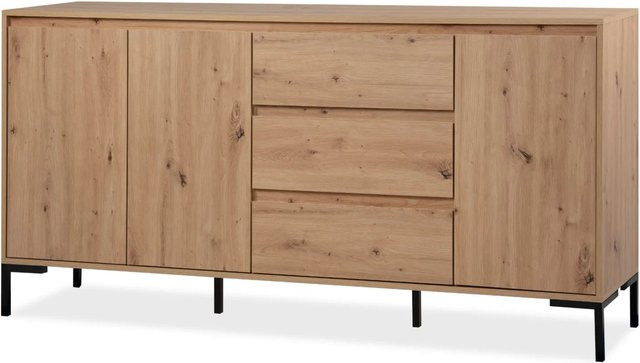 Modernes Sideboard Bastia von Furn.Design aus Eiche Artisan in Braun und Schwarz mit 3 Türen und 3 Schubkästen, Breite: 170 cm - Bild 1