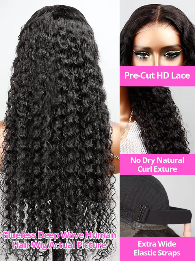 AMYTUD Echthaarperücke Deep Wave, 30-40 Zoll, Damen, Lockiges Haar - Bild 5