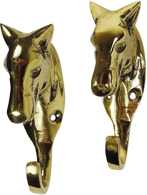 2er Set Garderobenhaken in Pferde-Optik als Trensenhalter aus Messing in Gold, Nostalgie Wandhaken mit 9 cm Höhe - Bild 1