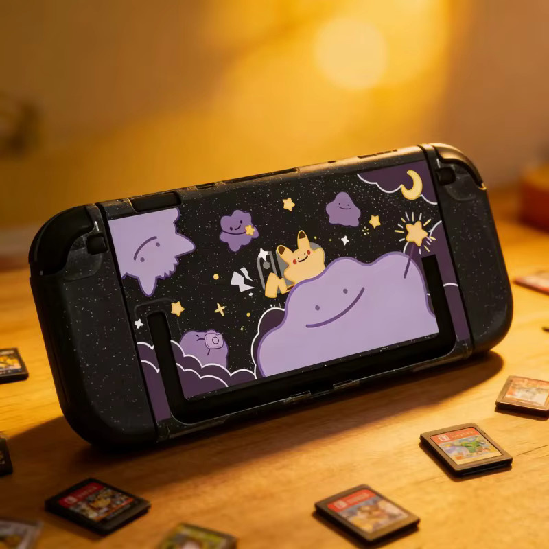 Cartoon Schutzhülle für Nintendo Switch mit Glitzer-Effekt in Lila und Weiß, inklusive Joy-Con-Hüllen und Dock-Abdeckung - Bild 5