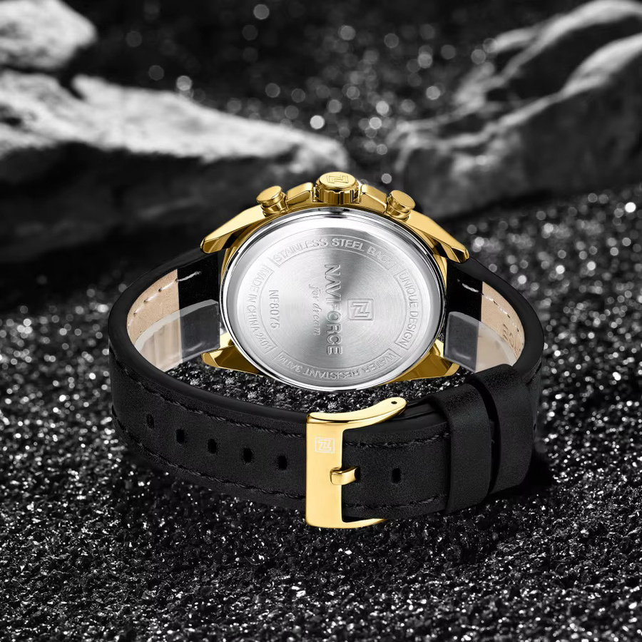 NAVIFORCE Armbanduhr, Quarz, Leder, Legierung, Schwarz, Gold, Herren - Bild 5