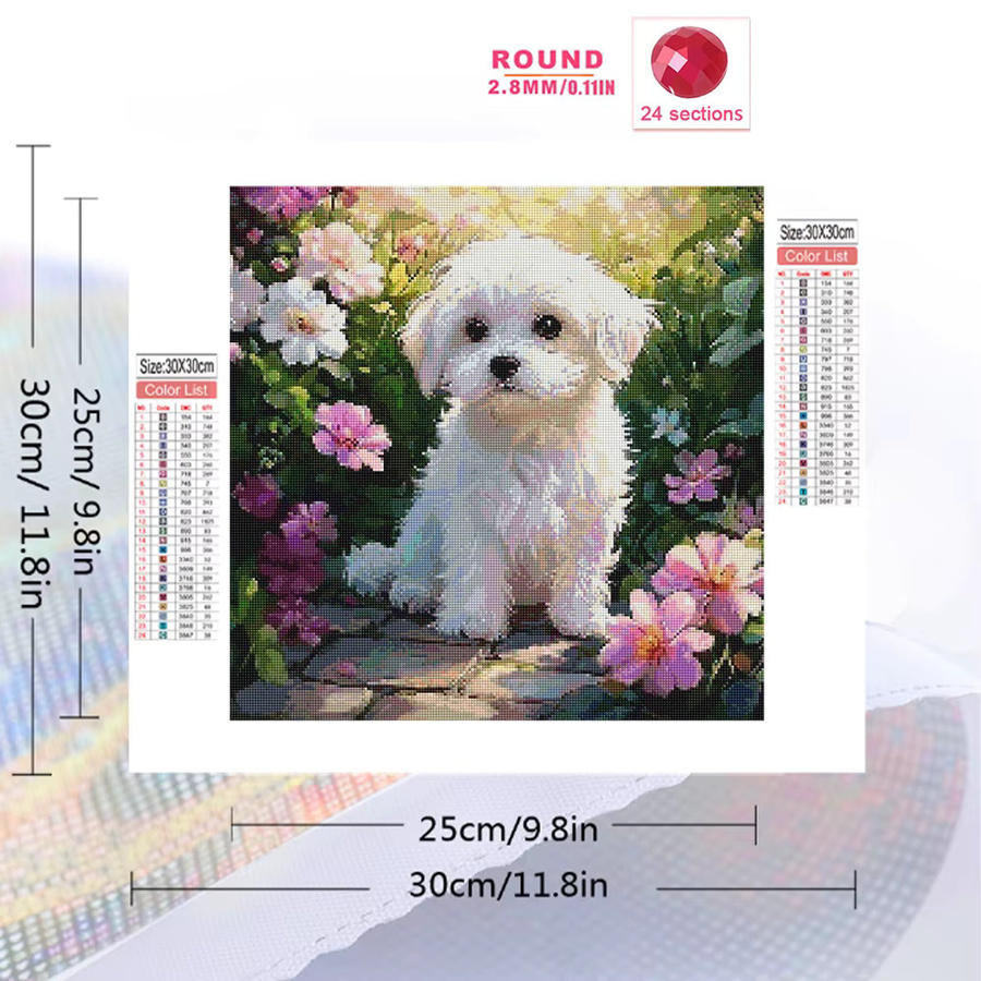 Momoart Diamantmalerei Hund mit Blumenmotiv als DIY Strass-Stickerei Set in Multicolour, B/H: 20 x 20 cm - Bild 2