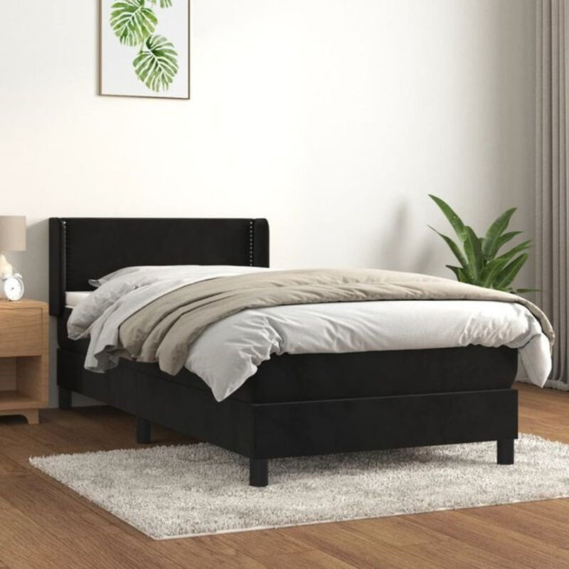 Vidaxl Boxspringbett mit Matratze aus Samt und Massivholz in Schwarz, B/T/H: 100 x 200 x 78 cm - Bild 1