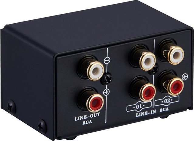 LINEPAUDIO Audio-Umschalter RCA 2 in 1 Out / 1 in 2 Out A/B-Schalter Stereo-Audio-Splitter-Box in Schwarz - Bild 1