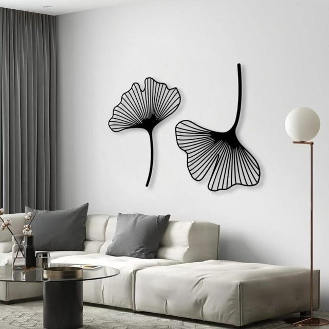 CIFBUY Wandkunst-Set aus Metall mit 2 Ginkgo-Blättern im minimalistischen Design für deine Heimdekoration - Bild 1