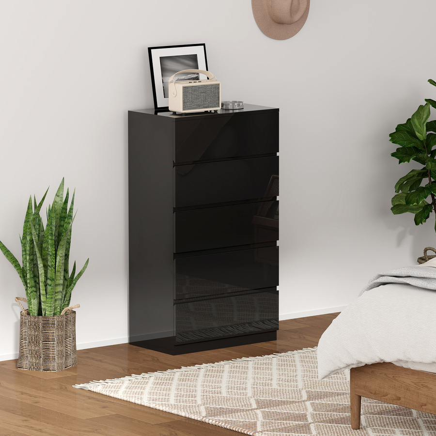 HOMCOM Kommode aus Holz mit 5 Schubladen in Schwarz, moderne multifunktionale Kommode für Schlafzimmer und Wohnzimmer, B/T/H: 55 x 34 x 100 cm - Bild 2