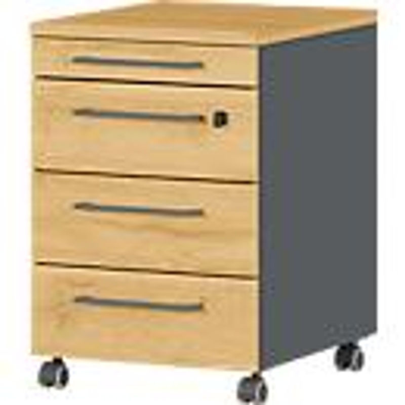 Rollcontainer Agenda Home mit 3 Schubladen und Utensilienauszug, Graphit/Eiche, B: 42,0 cm, T: 49,0 cm, H: 61,0 cm - Bild 3