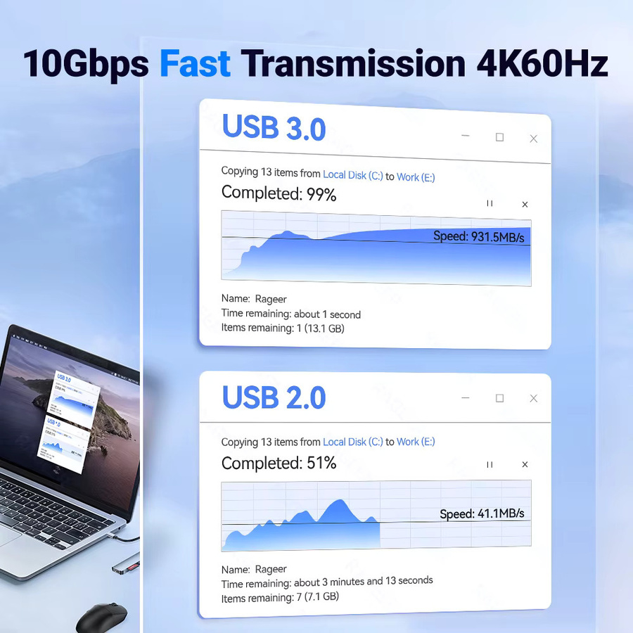 RAGEER 7 in 1 USB-C Hub mit 10 Gbit/s USB 3.0 und 5 USB PD Typ-C Anschlüssen, Docking Station für PC, Farbe: Silber - Bild 2