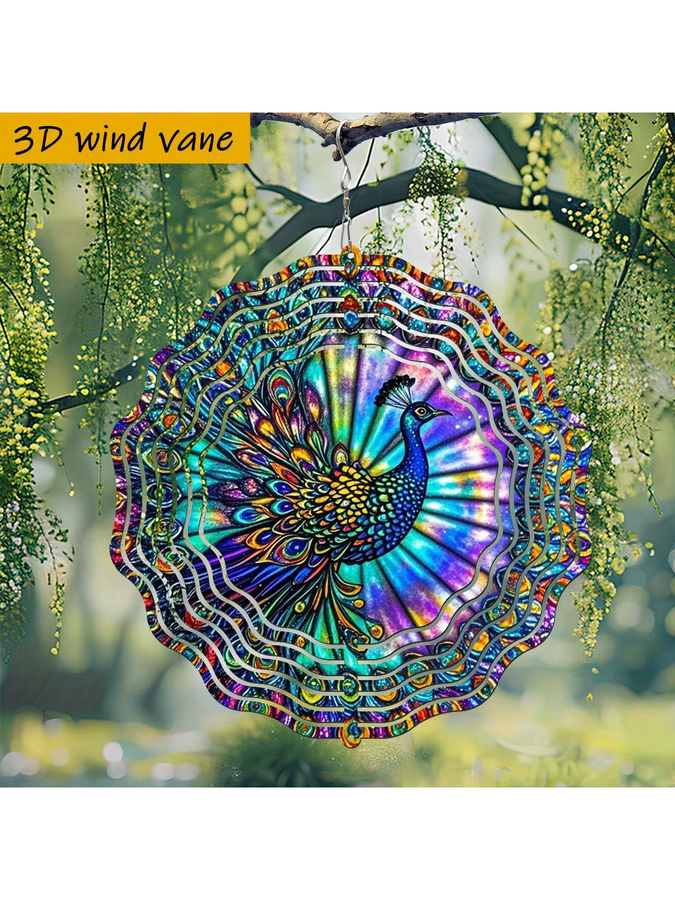 CIFBUY 3D Pfauen-Windspinner aus Metall, doppelseitige hängende Gartendekoration, Mehrfarbig, Durchmesser: 25,4 cm - Bild 4