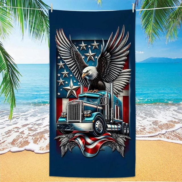 Schnelltrocknendes Mikrofaser-Strandtuch mit Adler-Muster in Blau und Weiß, B: 45 cm, H: 90 cm - Bild 1