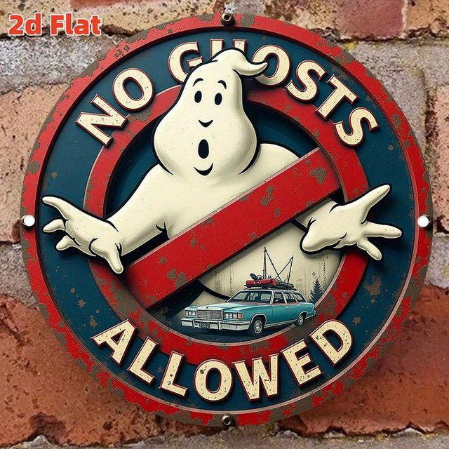 Vintage Wandkunst aus Aluminium CIFBUY No Ghosts Allowed kreisförmiges Dekor in Rot und Blau, B/H: 19,79 x 19,79 cm - Bild 1