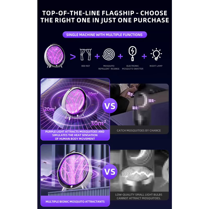 LINYILIGHT Wiederaufladbare Mückenvernichtungslampe in Weiß, Multifunktionale Zwei-in-Eins Mückenfalle mit physikalischer Abwehr für Haushalt und Outdoor - Bild 3