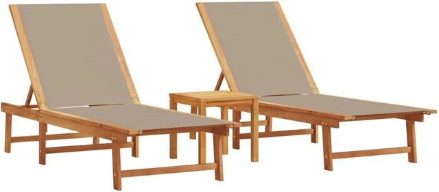 vidaXL Sonnenliegen Set aus 2 Stück mit Tisch aus Akazien-Massivholz und Textilene in Taupe - Bild 1