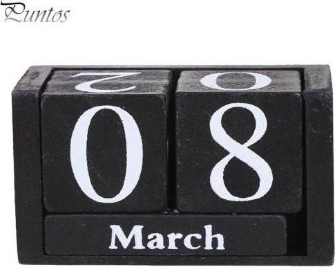 Ewiger Schreibtischkalender aus Massivholz von Puntos in Schwarz, rustikale Monats- und Datumsanzeige aus Holzblöcken für dein Home-Office - Bild 1