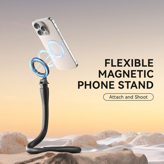 TELESIN Magnetischer Flexibler Silikon Handyständer in Schwarz als Universalhalterung für iPhone 15-11 Pro Max, Huawei, Samsung und Xiaomi - Bild 1