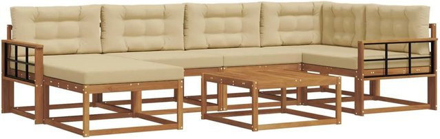 vidaXL Outdoor-Sofagarnitur 7-teilig aus Akazienholz mit Kissen in Natur und Beige - Bild 1