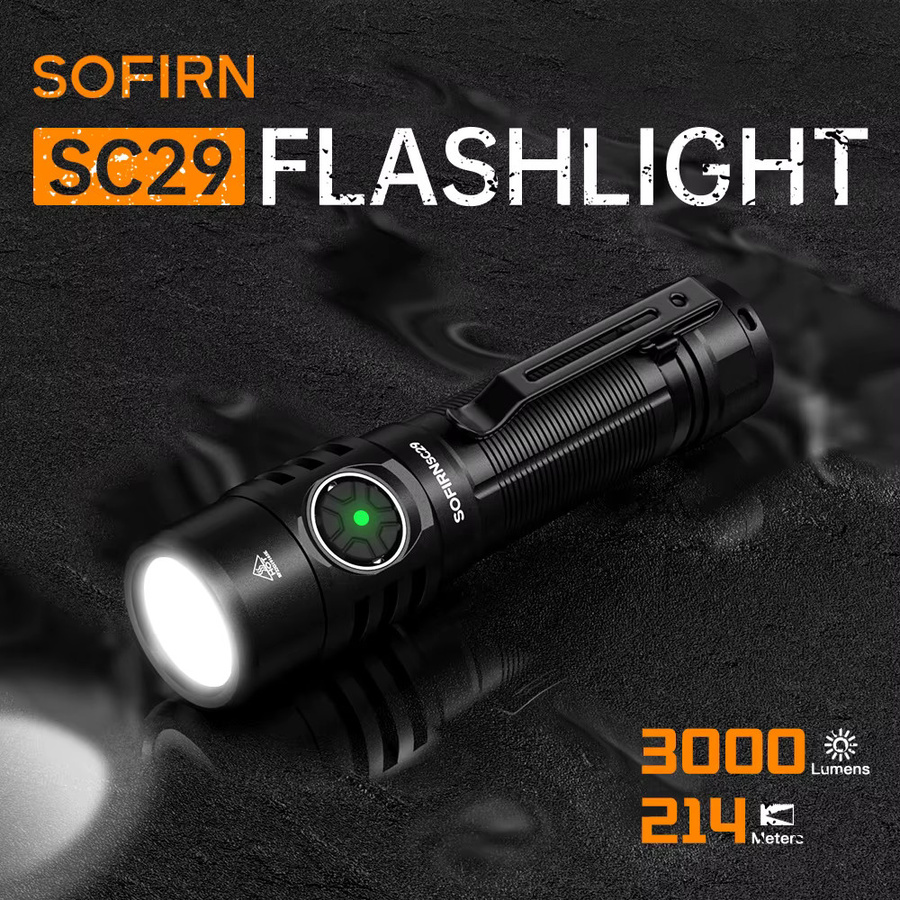 Sofirn SC29 LED Taschenlampe mit 3000 Lumen, wiederaufladbare EDC Laterne in Schwarz, IP68 wasserdicht - Bild 2