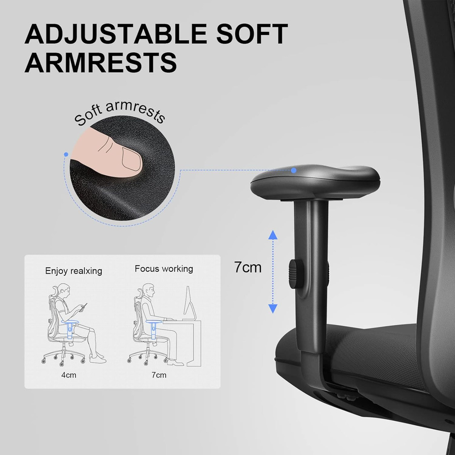 SIHOO M18 Ergonomischer Bürostuhl mit dreifacher Lendenwirbelstütze, Netzgewebe und Rollen in Schwarz - Bild 4