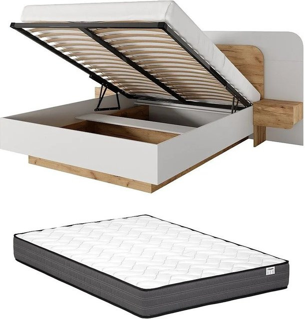 Desado Bett mit Bettkasten in Naturfarben Hell und Weiß, B/T/H: 160 x 200 x 245,2 cm - Bild 1