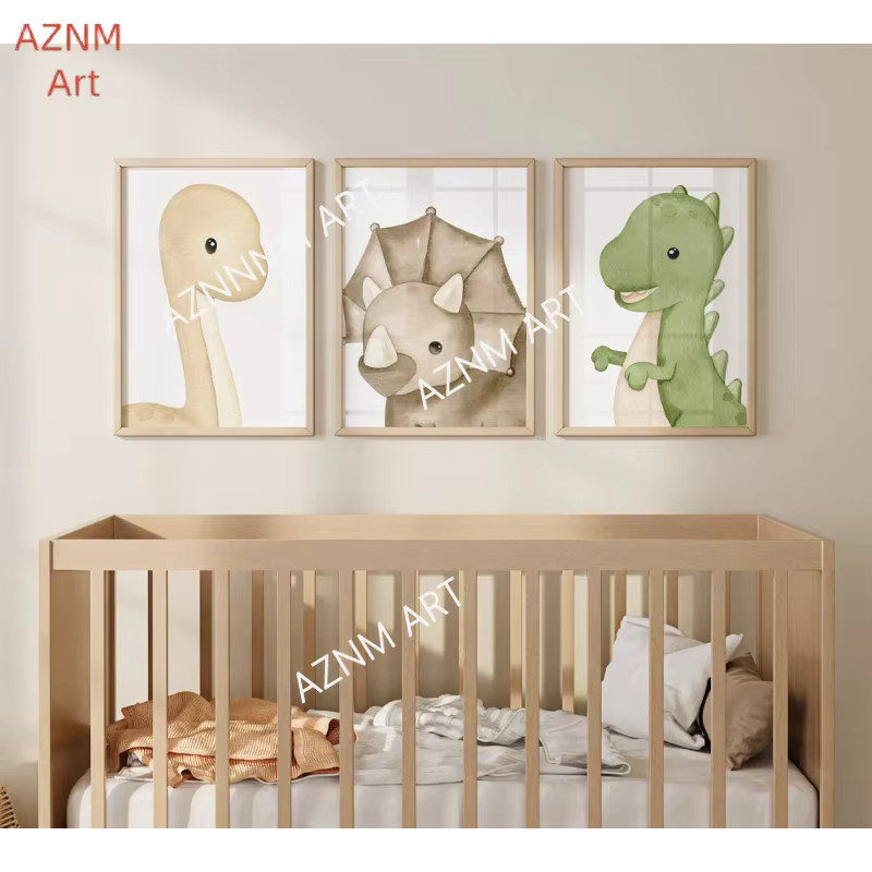 Dinosaurier-Wandkunst Poster Set für das Kinderzimmer mit neutralem Dino-Tierprint im skandinavischen Stil von AZNM - Bild 2