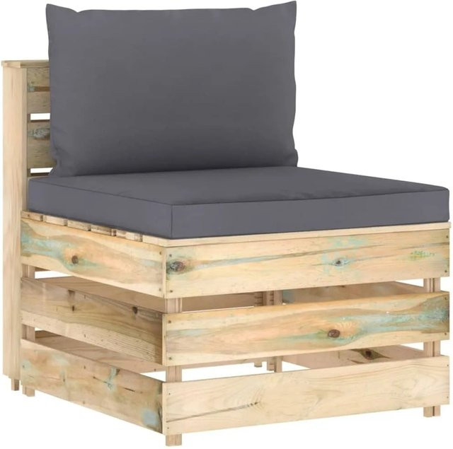 vidaXL Modulares Mittelsofa aus Kiefernholz mit Kissen in Grün und Anthrazit-braun, B/T/H: 70 x 60 x 66 cm - Bild 1