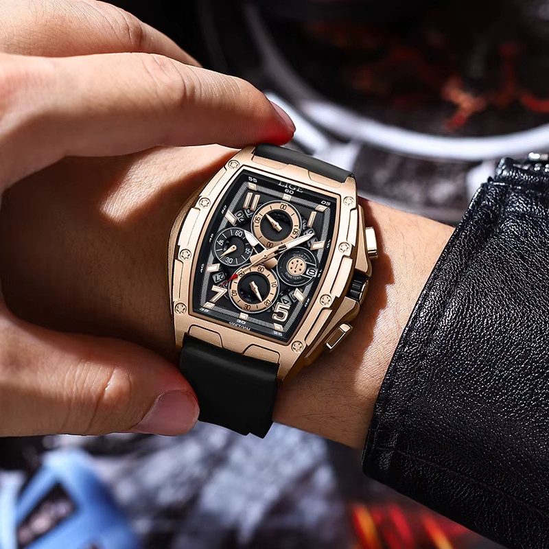 LIGE Armbanduhr Chronograph, Quarz, Edelstahl, Schwarz, Herren, eckig - Bild 5