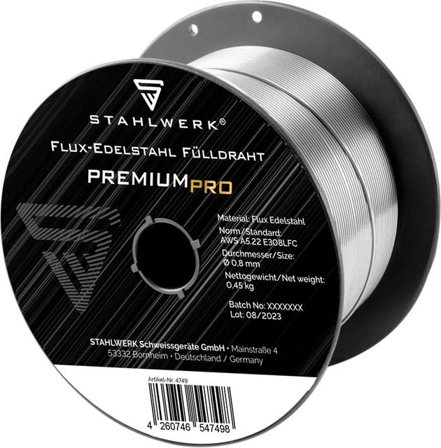 STAHLWERK Fülldraht FLUX Edelstahl E308LFC in Silber, 0,8 mm, 0,45 kg Drahtrolle - Bild 1