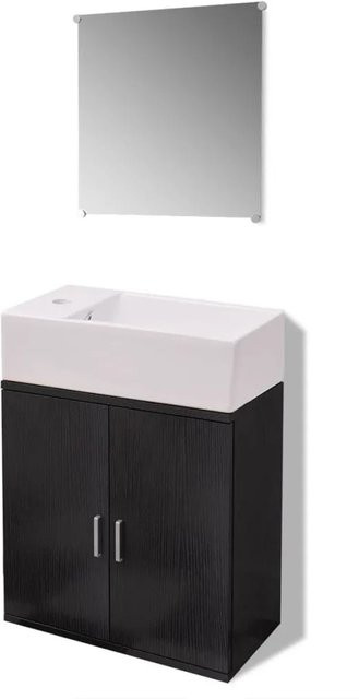 vidaXL 3-teiliges Badmöbel-Set in Schwarz mit Wand-Waschtisch, Spiegel und Keramik-Waschbecken - Bild 1