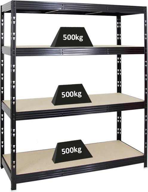 PROREGAL Profi Schwerlastregal Rhino Schwarz mit 4 verstellbaren Spanplatten-Ebenen, H x B x T: 180 x 160 x 60 cm - Bild 1