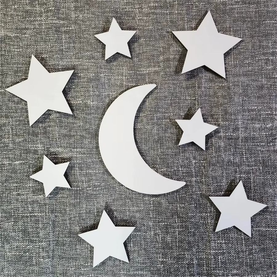 8-teiliges Set Wanddekoration aus Holz in Weiß mit Mond und Sternen im böhmischen Stil für Kinderzimmer und Kindergarten - Bild 3